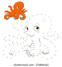 Connect The Dots To Draw Game Octopus Vector Illustration