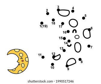 Conecte los puntos y dibuje la luna. Juego de punto a punto. Página educativa para niños. Ilustración del vector