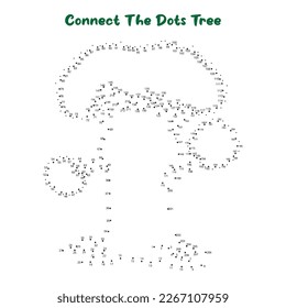 Connect The Dots and Draw tree coloring page, Educational Game for Kids. line drawing for kids, 