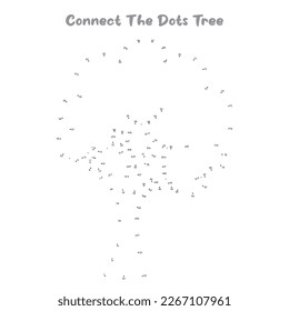 Connect The Dots and Draw tree coloring page, Educational Game for Kids. line drawing for kids, 