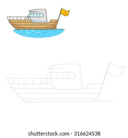 Connect the dots to draw yacht educational game vector illustration.