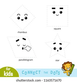 Connect the dots, education game for children. Geometric shapes - rhombus, square, star, parallelogram