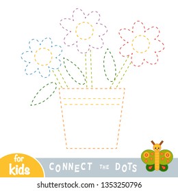 Connect the dots, education game for children, Flowers in a pot