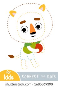 Connect the dots, education game for children, Lion with a ball