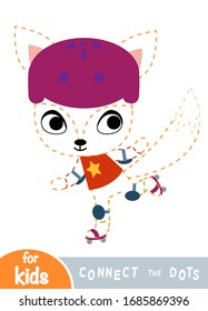 Connect the dots, education game for children, Fox on roller skates
