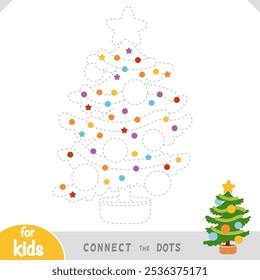 Connect the dots, education game for children, Christmas tree