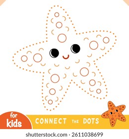 Connect the dots, education game for children, cute cartoon starfish. Sea animals collection