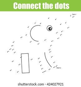 Connect the dots educational drawing children game. Dot to dot  game for kids. Animal theme
