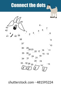 Connect the dots educational drawing children game. Dot to dot numbers game for kids. Animal theme