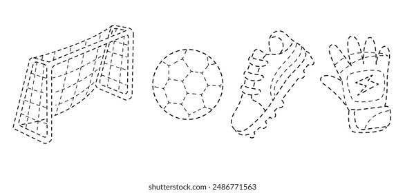 Connect the dots, educational game for children. Set of football objects
