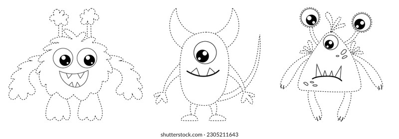 Connect the Dots, educational game for kids, cartoon monsters, aliens