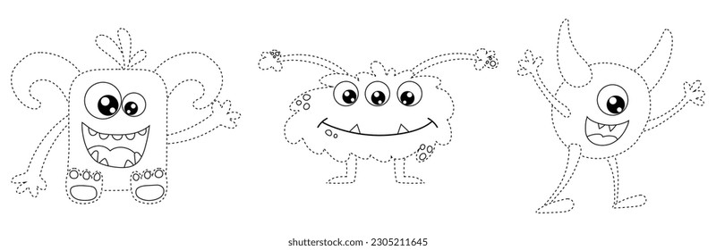 Connect the Dots, educational game for kids, cartoon monsters, aliens