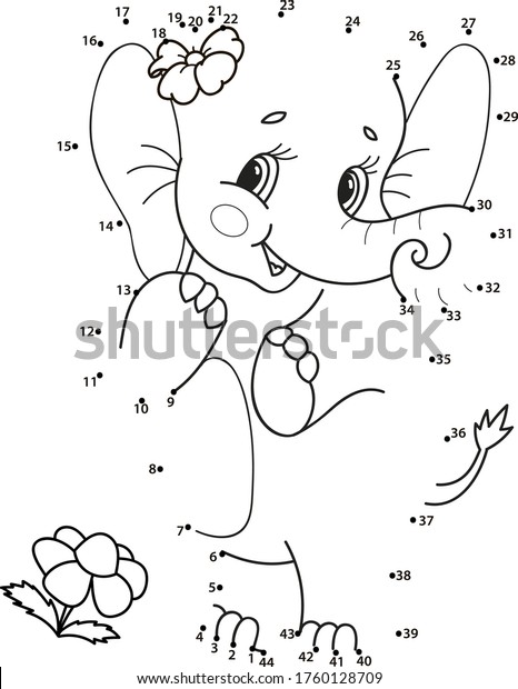 Connect Dots Elephant Coloring Page Outline Stock Vector Royalty Free