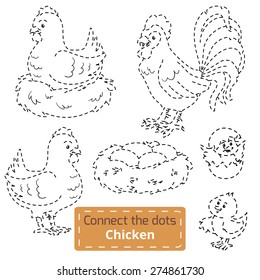 Connect the dots (farm birds set, chicken family)