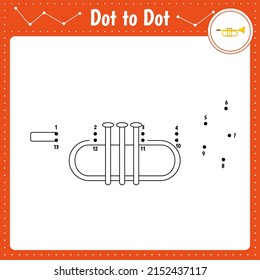 Connect the dots. Fife. Musical instrument.Dot to dot educational game. Coloring book for preschool kids activity worksheet