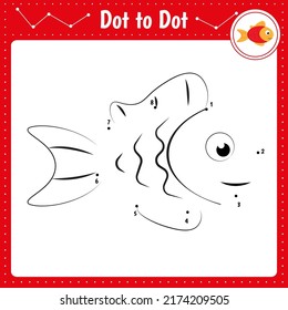 Connect The Dots. Fish. Ocean. Dot To Dot Educational Game. Coloring Book For Preschool Kids Activity Worksheet. Vector Illustration. 