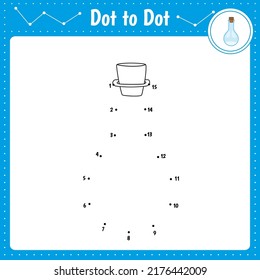 Connect the dots. Flask. Glass. Dot to dot educational game. Coloring book for preschool kids activity worksheet. Vector Illustration.