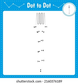 Connect the dots. Fork. Kitchen utensil.Dot to dot educational game. Coloring book for preschool kids activity worksheet. Vector Illustration.