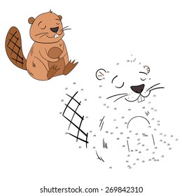 Connect the dots game beaver vector illustration