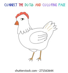 Connect the dots game chicken hen vector illustration
