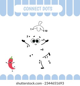 Connect dots game. Cute chili pepper dot to dot educational page for toddlers. Dotted vegetable. Vector illustration
