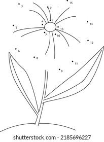 Schließen Sie das Dots-Spiel an. Blumendruckblatt für Kinder. Kann als Kinderfarbbuch verwendet werden.