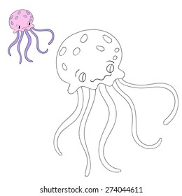Connect the dots game jellyfish vector illustration