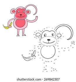 Connect the dots game monkey vector illustration
