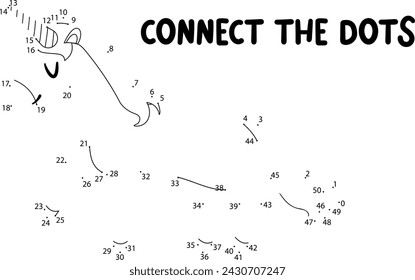Connect the dots game. Unicorn printable worksheet for kids. Can be used as children coloring book.