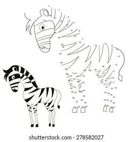 Connect the dots game zebra vector illustration