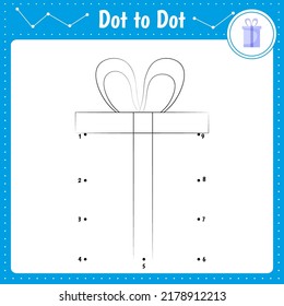 Connect the dots. Gift. Dot to dot educational game. Coloring book for preschool kids activity worksheet.