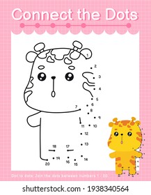 Connect the dots Giraffe - dot to dot games for children counting number 1-20
