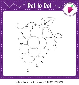 Connect the dots. Grape. Dot to dot educational game. Coloring book for preschool kids activity worksheet. Vector Illustration. 