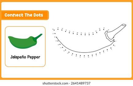Connect The Dots Jalapeno Green Pepper. Dot To Dot Educational Game. Vector Illustration
