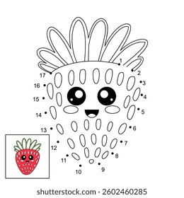 Connect the dots for kids. Cute strawberry, task for kids with examples in color.