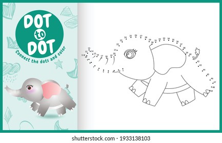 Connect the dots kids game and coloring page with a cute elephant character illustration