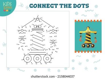 Connect the dots kids game vector illustration. Preschool children educational activity with joining dot to dot and coloring vintage robotic  character