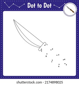 Conecte los puntos. Cuchillo. Utensil. Juego educativo punto a punto. Libro de colorear para la hoja de trabajo de actividad infantil preescolar. Ilustración vectorial.