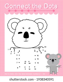 Verbinden Sie die Punktspiele Koala - Punkt zu Punkt für Kinder, die die Nummern 1-20 zählen
