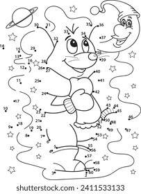 Connect the dots. Mouse. Coloring page outline of the cartoon numbers game. Colorful vector illustration of educational dot to dot game for preschool children, winters coloring book for kids.