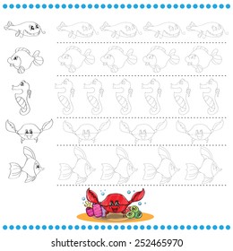 Connect the dots number of images - exercise for kids - marine life