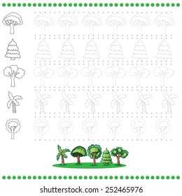 Connect the dots number of images - exercise for kids - trees