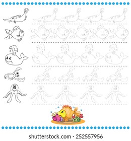 Connect the dots number of images - exercise for kids - marine life