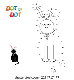 Conectar los puntos y pintar el gato de dibujos animados. Juego educativo para niños. Ilustración vectorial.