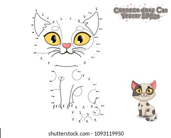 Connect The Dots and Paint Cute Cartoon Cat. Educational Game for Kids. Vector Illustration.