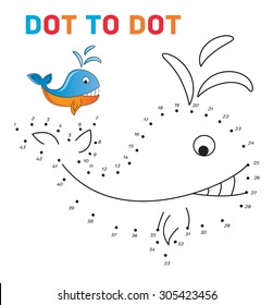 connect the dots and paint a 
whale on a sample. Game for children. Vector illustration