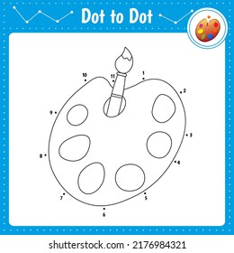 Connect the dots. Palette. Dot to dot educational game. Coloring book for preschool kids activity worksheet. 