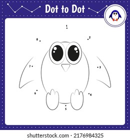 Connect the dots. Penguin. Dot to dot educational game. Coloring book for preschool kids activity worksheet. 