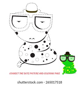 Connect the dots picture and coloring page. Puzzle for kids. Snake character. Answer included. Illustration of snake on isolated background. Eps 8