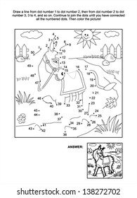 Connect the dots picture puzzle and coloring page - donkey. Answer included. For high res JPEG or TIFF see image 138272705